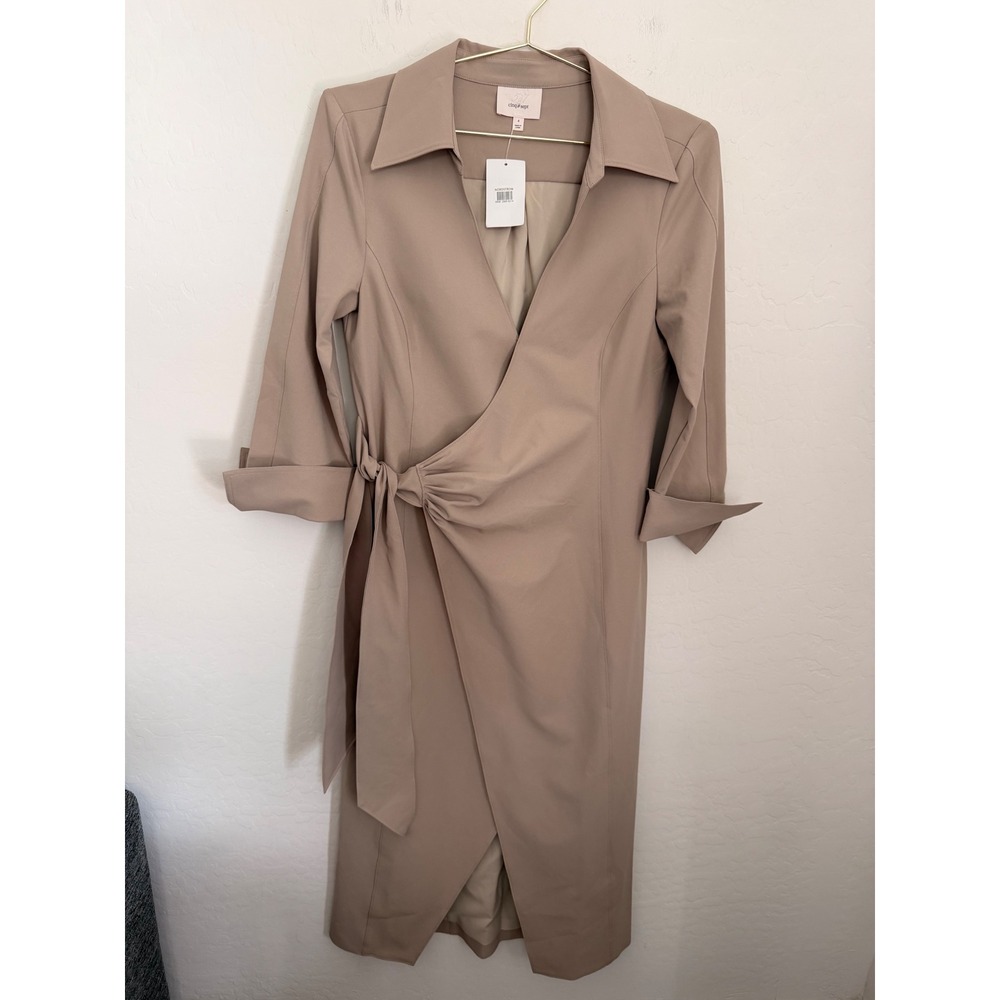 Cinq a Sept Cayleigh Wrap Midi Dress Taupe Beige Size 4 Old Money Minimalist NEW